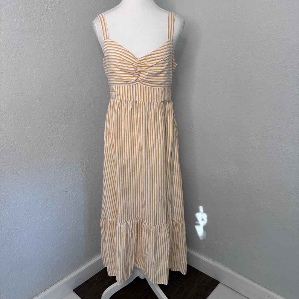 Skies Are Blue Yellow and White Striped Midi Dress